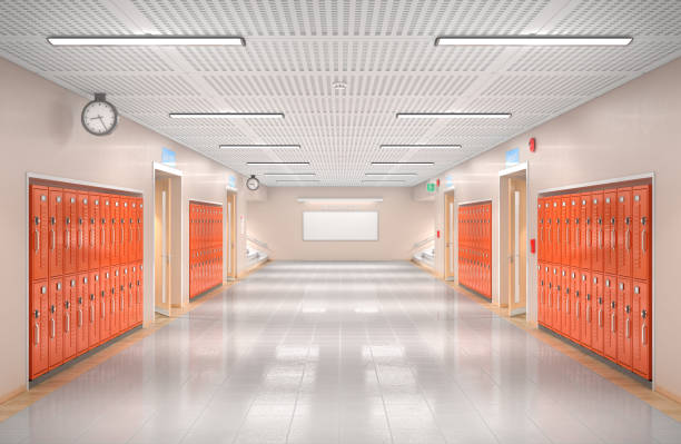 School corridor interior. 3d illustration